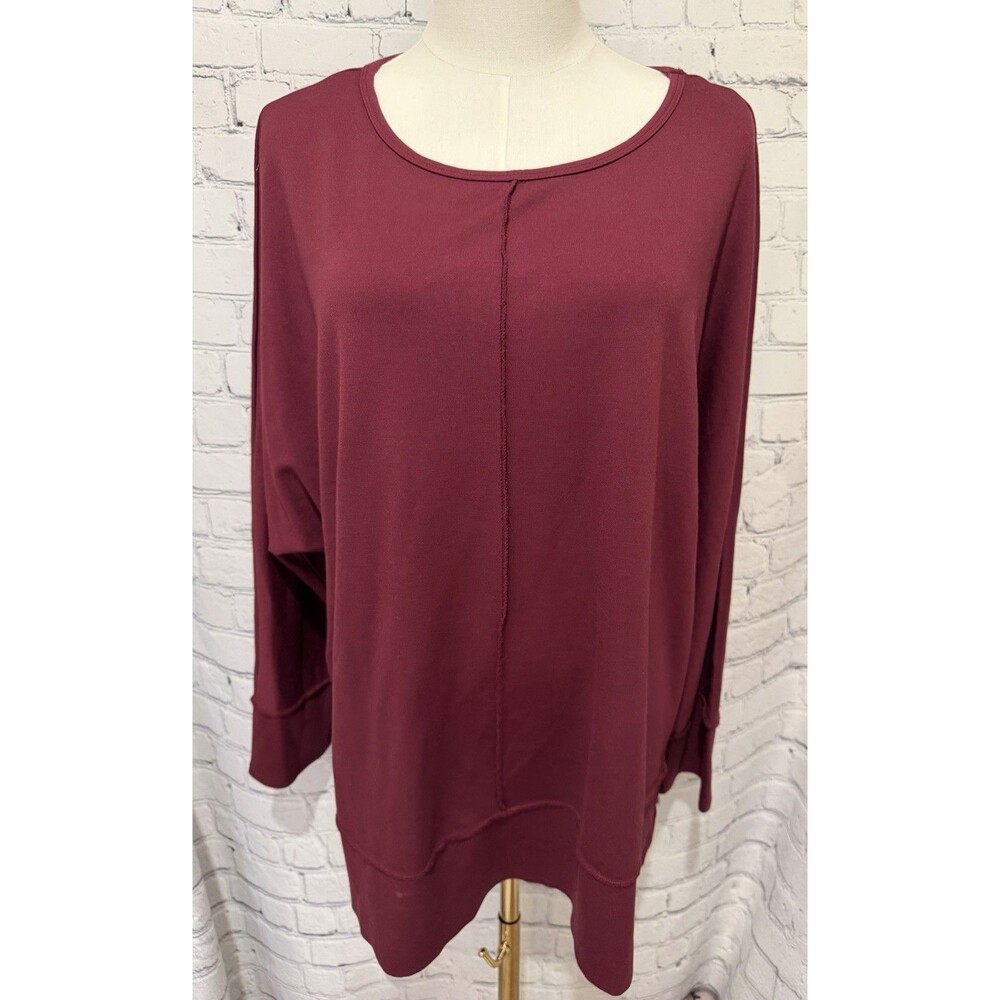 Magaschoni blouse top Women's 2X Knit Pullover Burgundy Long Sleeve